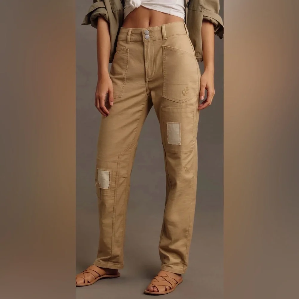 Pilcro The Wanderer Patchwork Utility Jean Sz 26 Beige Mid Rise Relaxed Fit - Picture 4 of 8